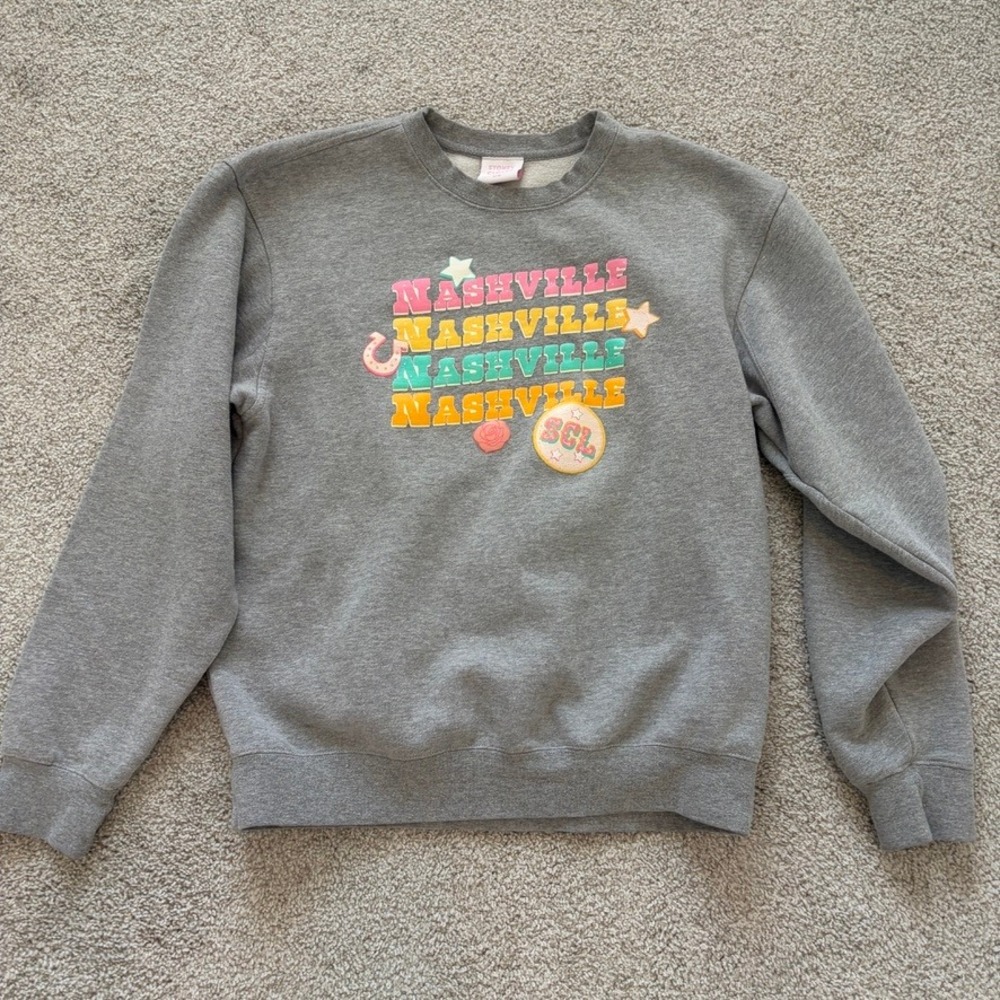Stoney Clover Lane Nashville Sweatshirt Womens S/M Gray Crewneck Pullover Casual